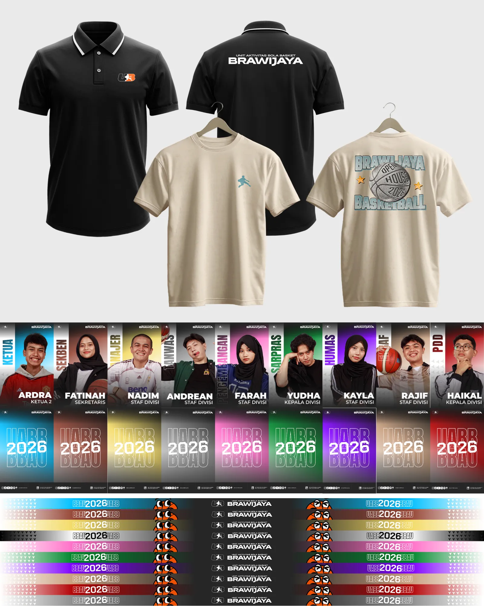 Rangkaian apparel dan ID card pengurus UABB